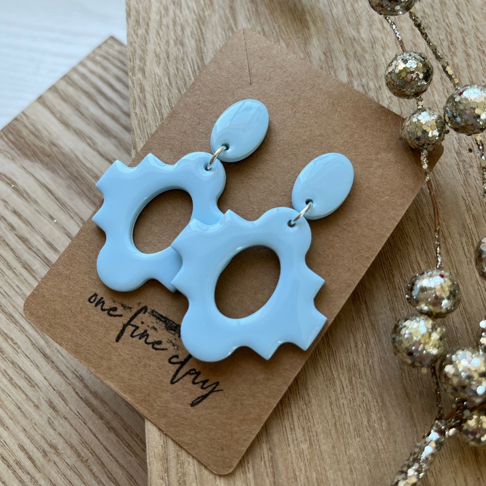 Pastel Blue Clay & Resin Dangle Earrings